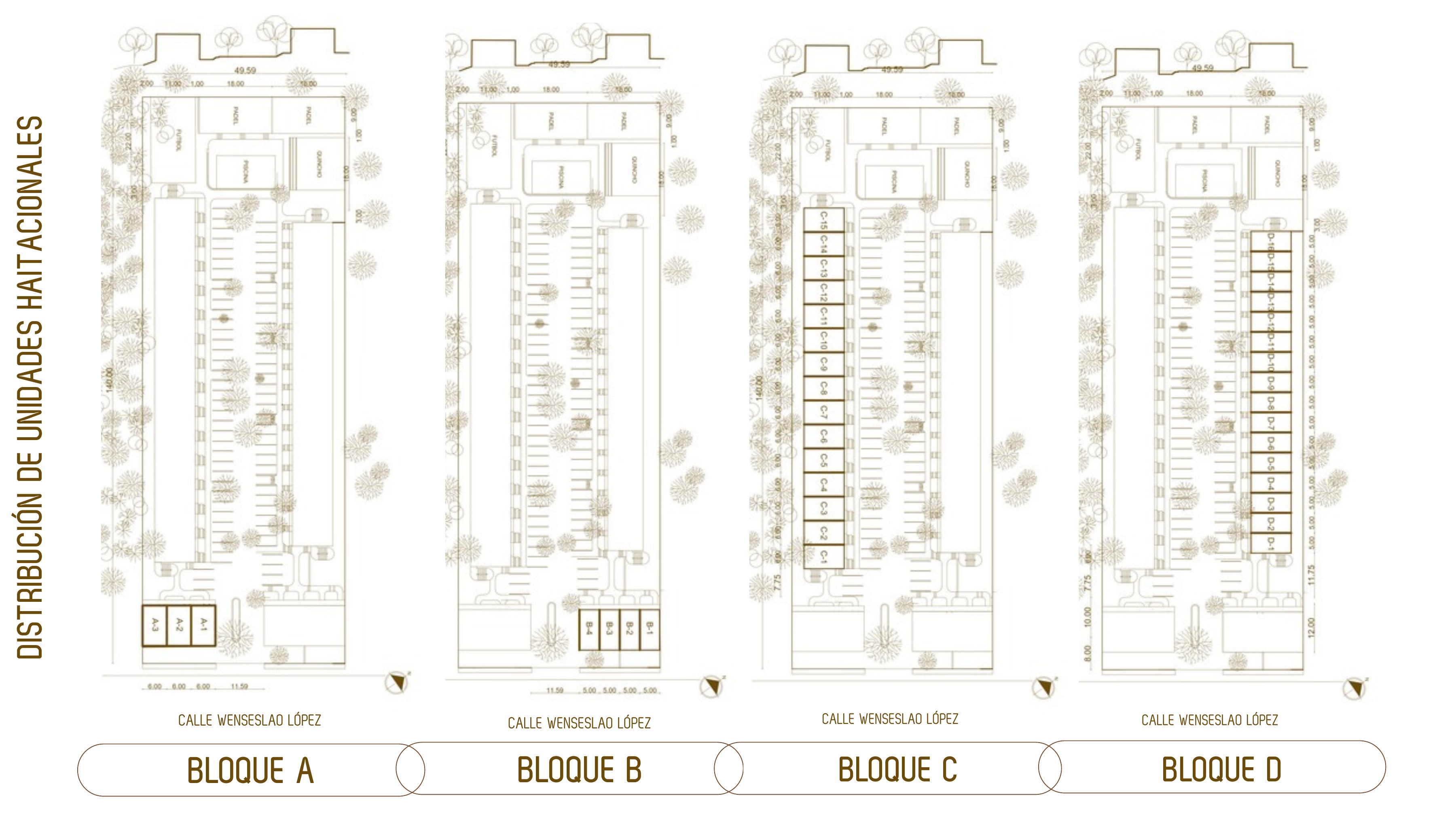 Implantación general del conjunto Brezza — Bloques A, B, C y D